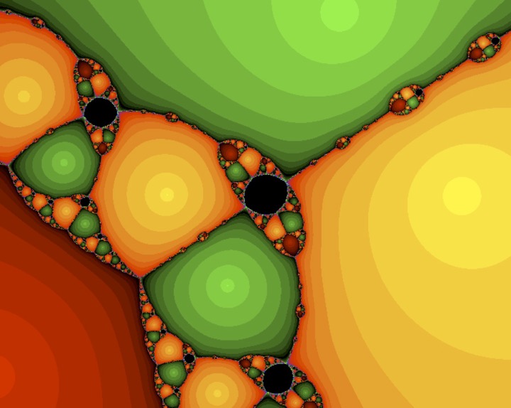 Basins for Newton for x^3 &ndash; (0.68 + 1.63 i) x &ndash; 0.32 + 1.63 i 